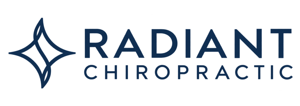 Radiant Chiropractic logo featuring a navy blue four-pointed star icon alongside bold navy text.